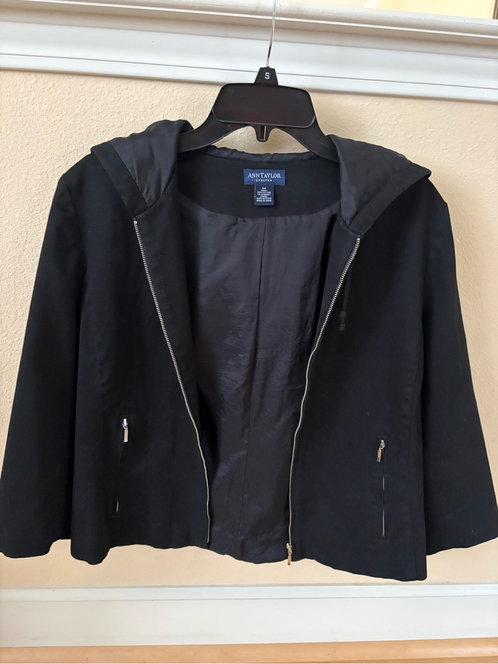 Ann Taylor Black Hooded Zip-Front Jacket